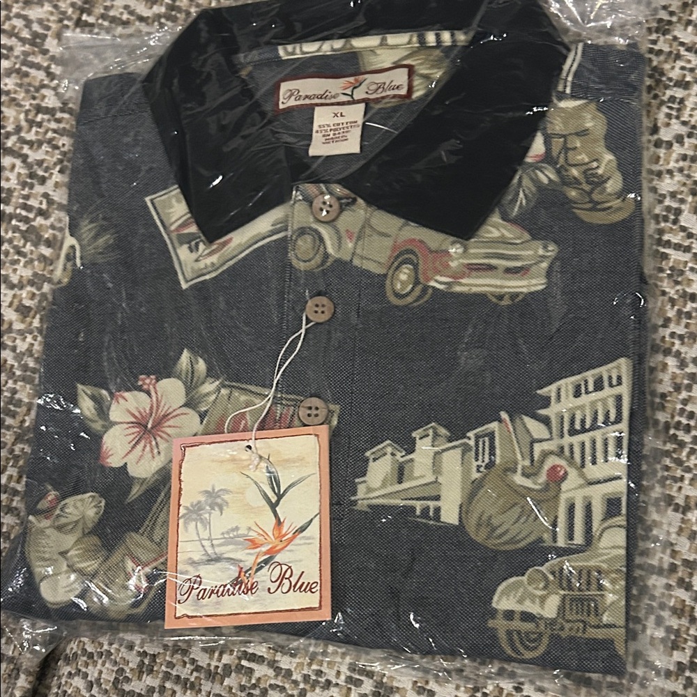 Paradise Blue Men's Tropical Print Shirt - Gray